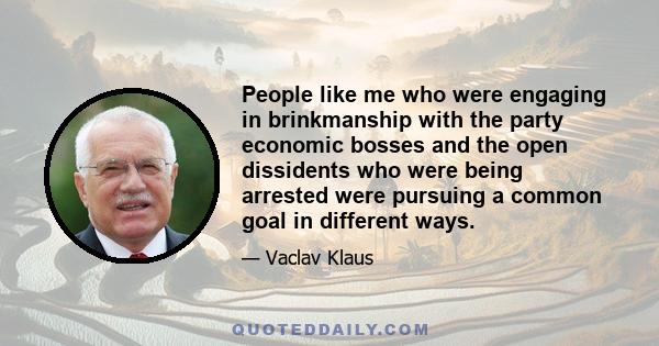 People like me who were engaging in brinkmanship with the party economic bosses and the open dissidents who were being arrested were pursuing a common goal in different ways.