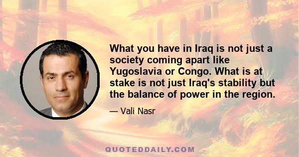 What you have in Iraq is not just a society coming apart like Yugoslavia or Congo. What is at stake is not just Iraq's stability but the balance of power in the region.