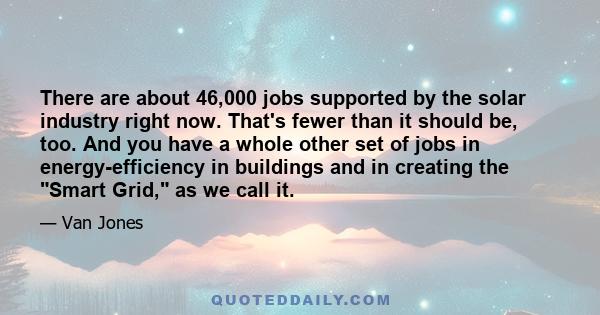 There are about 46,000 jobs supported by the solar industry right now. That's fewer than it should be, too. And you have a whole other set of jobs in energy-efficiency in buildings and in creating the Smart Grid, as we