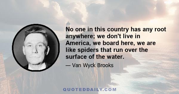 No one in this country has any root anywhere; we don't live in America, we board here, we are like spiders that run over the surface of the water.