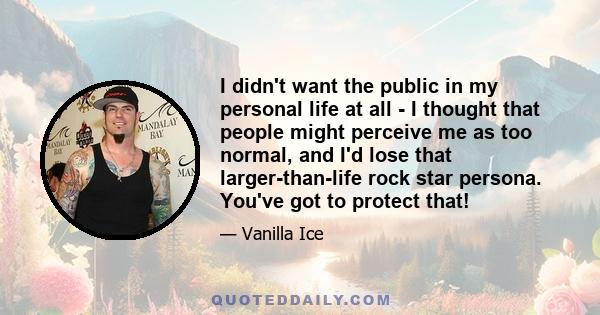 I didn't want the public in my personal life at all - I thought that people might perceive me as too normal, and I'd lose that larger-than-life rock star persona. You've got to protect that!