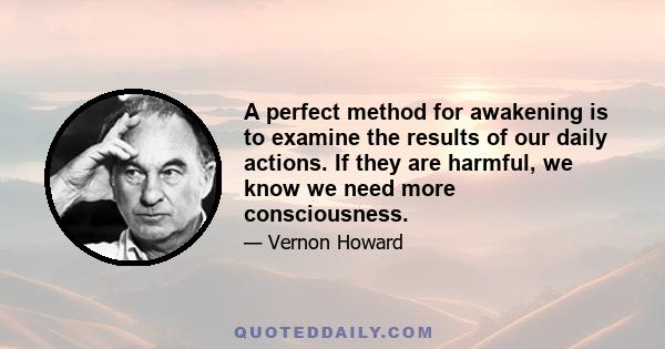 A perfect method for awakening is to examine the results of our daily actions. If they are harmful, we know we need more consciousness.