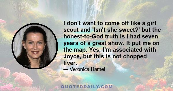 I don't want to come off like a girl scout and 'Isn't she sweet?' but the honest-to-God truth is I had seven years of a great show. It put me on the map. Yes, I'm associated with Joyce, but this is not chopped liver.