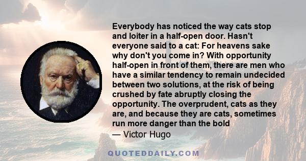 Everybody has noticed the way cats stop and loiter in a half-open door. Hasn't everyone said to a cat: For heavens sake why don't you come in? With opportunity half-open in front of them, there are men who have a