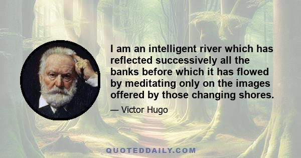 I am an intelligent river which has reflected successively all the banks before which it has flowed by meditating only on the images offered by those changing shores.