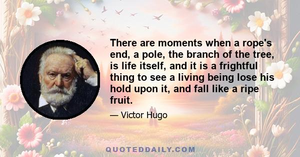 There are moments when a rope's end, a pole, the branch of the tree, is life itself, and it is a frightful thing to see a living being lose his hold upon it, and fall like a ripe fruit.