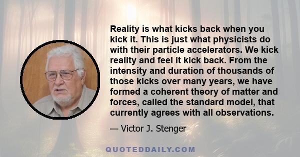 Reality is what kicks back when you kick it. This is just what physicists do with their particle accelerators. We kick reality and feel it kick back. From the intensity and duration of thousands of those kicks over many 