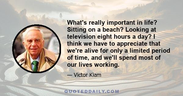 What's really important in life? Sitting on a beach? Looking at television eight hours a day? I think we have to appreciate that we're alive for only a limited period of time, and we'll spend most of our lives working.