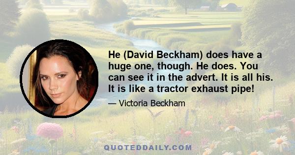 He (David Beckham) does have a huge one, though. He does. You can see it in the advert. It is all his. It is like a tractor exhaust pipe!