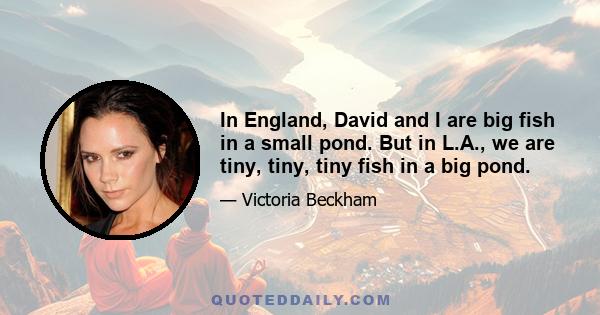 In England, David and I are big fish in a small pond. But in L.A., we are tiny, tiny, tiny fish in a big pond.