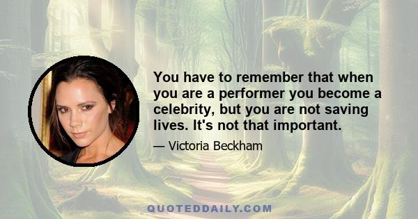 You have to remember that when you are a performer you become a celebrity, but you are not saving lives. It's not that important.