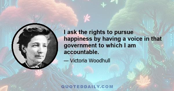 I ask the rights to pursue happiness by having a voice in that government to which I am accountable.