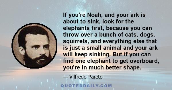 If you're Noah, and your ark is about to sink, look for the elephants first, because you can throw over a bunch of cats, dogs, squirrels, and everything else that is just a small animal and your ark will keep sinking.