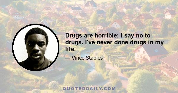 Drugs are horrible; I say no to drugs. I've never done drugs in my life.