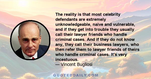 The reality is that most celebrity defendants are extremely unknowledgeable, naive and vulnerable, and if they get into trouble they usually call their lawyer friends who handle criminal cases. And if they do not know