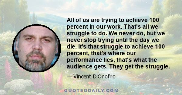 All of us are trying to achieve 100 percent in our work. That's all we struggle to do. We never do, but we never stop trying until the day we die. It's that struggle to achieve 100 percent, that's where our performance