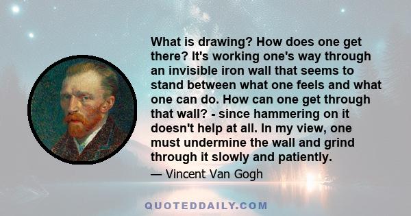 What is drawing? How does one get there? It's working one's way through an invisible iron wall that seems to stand between what one feels and what one can do. How can one get through that wall? - since hammering on it