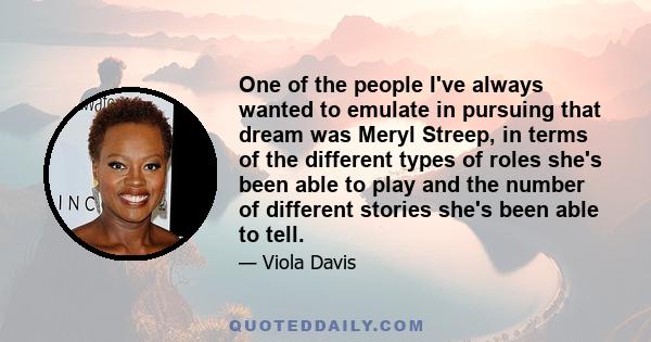 One of the people I've always wanted to emulate in pursuing that dream was Meryl Streep, in terms of the different types of roles she's been able to play and the number of different stories she's been able to tell.