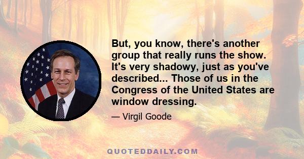 But, you know, there's another group that really runs the show. It's very shadowy, just as you've described... Those of us in the Congress of the United States are window dressing.