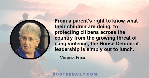 From a parent's right to know what their children are doing, to protecting citizens across the country from the growing threat of gang violence, the House Democrat leadership is simply out to lunch.