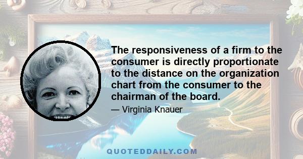 The responsiveness of a firm to the consumer is directly proportionate to the distance on the organization chart from the consumer to the chairman of the board.