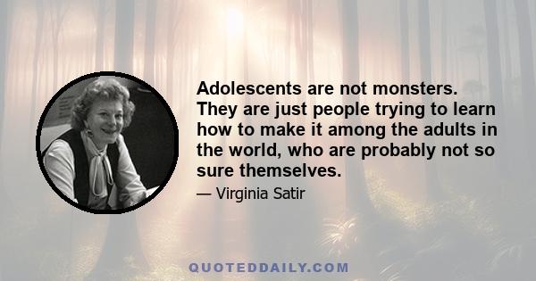 Adolescents are not monsters. They are just people trying to learn how to make it among the adults in the world, who are probably not so sure themselves.