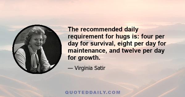 The recommended daily requirement for hugs is: four per day for survival, eight per day for maintenance, and twelve per day for growth.