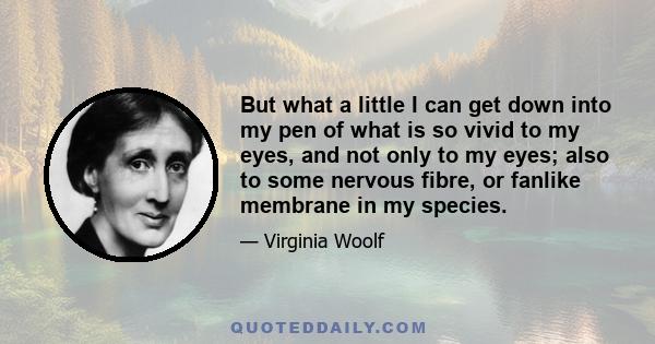 But what a little I can get down into my pen of what is so vivid to my eyes, and not only to my eyes; also to some nervous fibre, or fanlike membrane in my species.