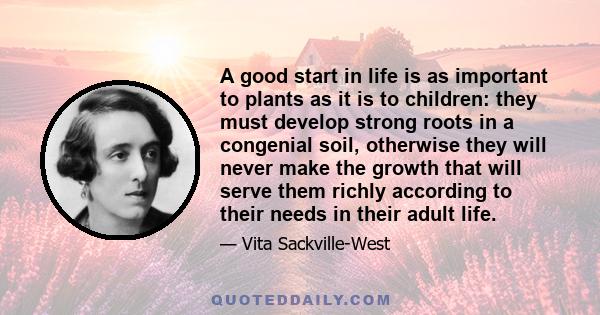 A good start in life is as important to plants as it is to children: they must develop strong roots in a congenial soil, otherwise they will never make the growth that will serve them richly according to their needs in