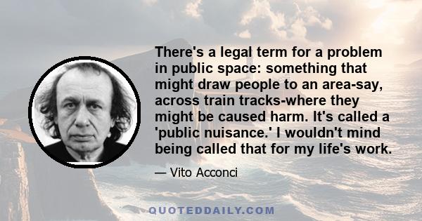 There's a legal term for a problem in public space: something that might draw people to an area-say, across train tracks-where they might be caused harm. It's called a 'public nuisance.' I wouldn't mind being called