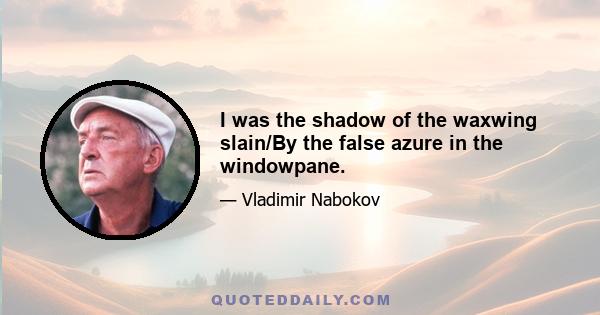 I was the shadow of the waxwing slain/By the false azure in the windowpane.