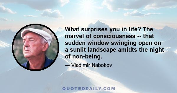 What surprises you in life? The marvel of consciousness -- that sudden window swinging open on a sunlit landscape amidts the night of non-being.