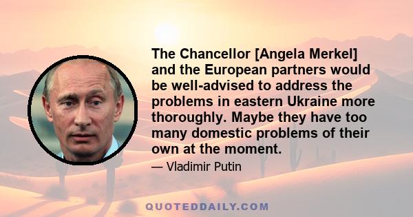 The Chancellor [Angela Merkel] and the European partners would be well-advised to address the problems in eastern Ukraine more thoroughly. Maybe they have too many domestic problems of their own at the moment.