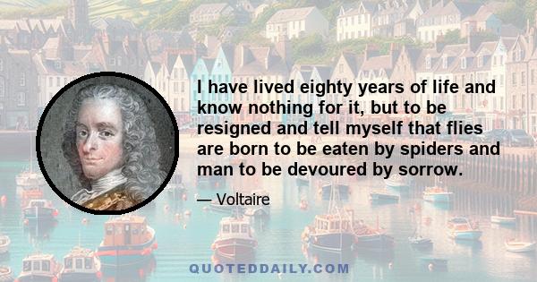 I have lived eighty years of life and know nothing for it, but to be resigned and tell myself that flies are born to be eaten by spiders and man to be devoured by sorrow.