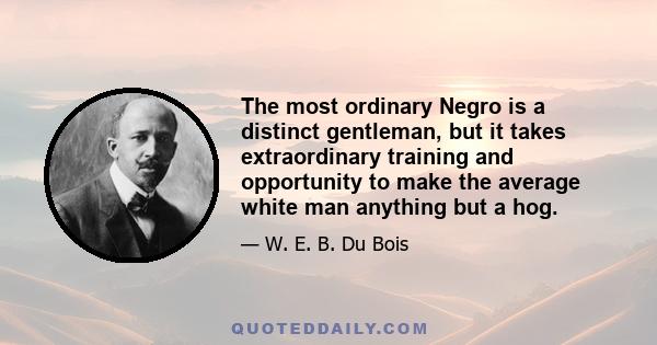 The most ordinary Negro is a distinct gentleman, but it takes extraordinary training and opportunity to make the average white man anything but a hog.