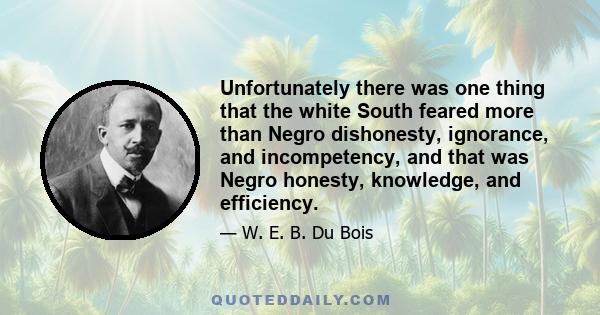 Unfortunately there was one thing that the white South feared more than Negro dishonesty, ignorance, and incompetency, and that was Negro honesty, knowledge, and efficiency.