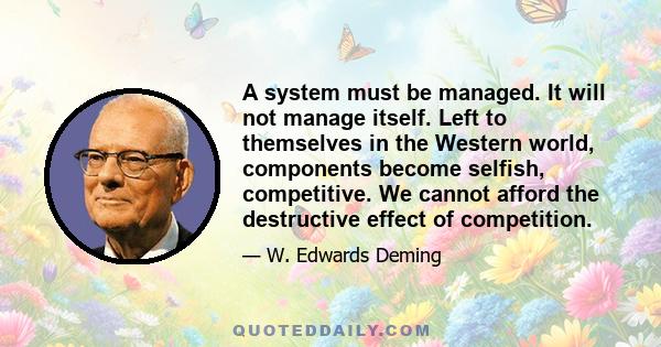 A system must be managed. It will not manage itself. Left to themselves in the Western world, components become selfish, competitive. We cannot afford the destructive effect of competition.