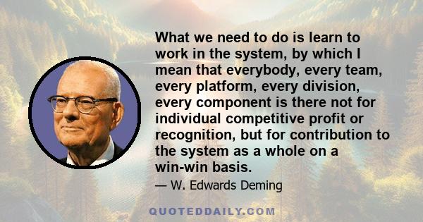 What we need to do is learn to work in the system, by which I mean that everybody, every team, every platform, every division, every component is there not for individual competitive profit or recognition, but for