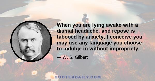 When you are lying awake with a dismal headache, and repose is tabooed by anxiety, I conceive you may use any language you choose to indulge in without impropriety.