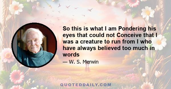 So this is what I am Pondering his eyes that could not Conceive that I was a creature to run from I who have always believed too much in words