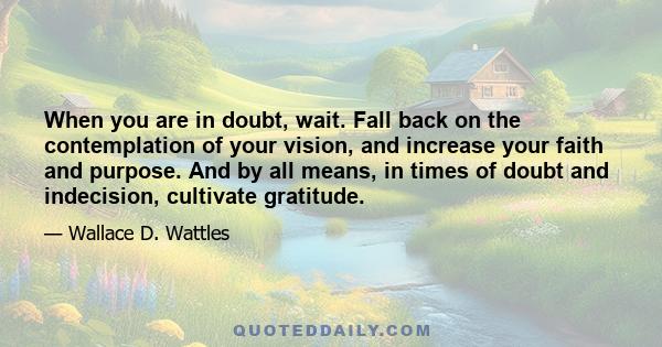 When you are in doubt, wait. Fall back on the contemplation of your vision, and increase your faith and purpose. And by all means, in times of doubt and indecision, cultivate gratitude.