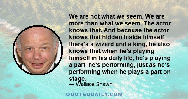 We are not what we seem. We are more than what we seem. The actor knows that. And because the actor knows that hidden inside himself there's a wizard and a king, he also knows that when he's playing himself in his daily 