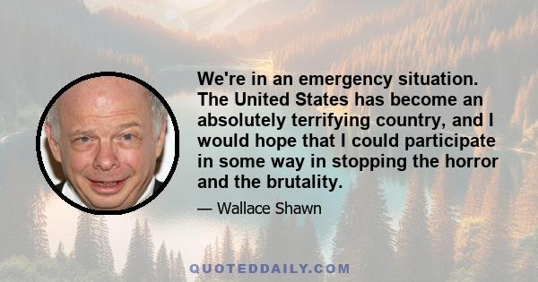 We're in an emergency situation. The United States has become an absolutely terrifying country, and I would hope that I could participate in some way in stopping the horror and the brutality.