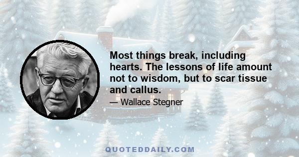 Most things break, including hearts. The lessons of life amount not to wisdom, but to scar tissue and callus.