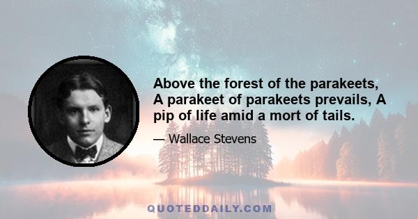 Above the forest of the parakeets, A parakeet of parakeets prevails, A pip of life amid a mort of tails.