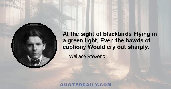 At the sight of blackbirds Flying in a green light, Even the bawds of euphony Would cry out sharply.