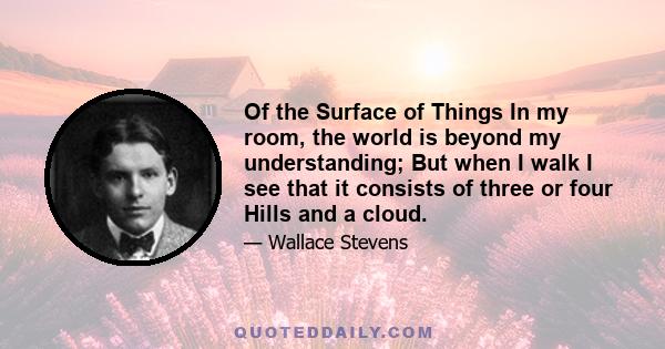 Of the Surface of Things In my room, the world is beyond my understanding; But when I walk I see that it consists of three or four Hills and a cloud.