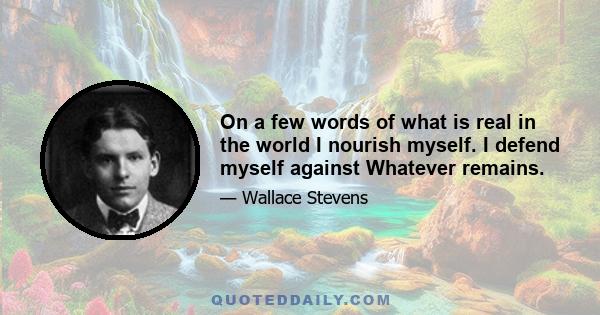 On a few words of what is real in the world I nourish myself. I defend myself against Whatever remains.