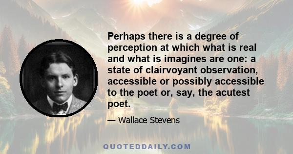 Perhaps there is a degree of perception at which what is real and what is imagines are one: a state of clairvoyant observation, accessible or possibly accessible to the poet or, say, the acutest poet.