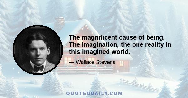 The magnificent cause of being, The imagination, the one reality In this imagined world.